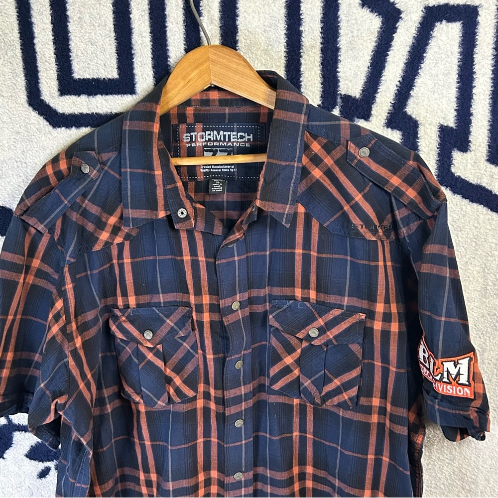 Stormtech Men's Navy Orange Plaid Shirt Size XL Casual Button Down